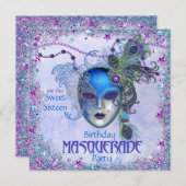 Sweet Sixteen Peacock Masquerade Party Invitation (Front/Back)