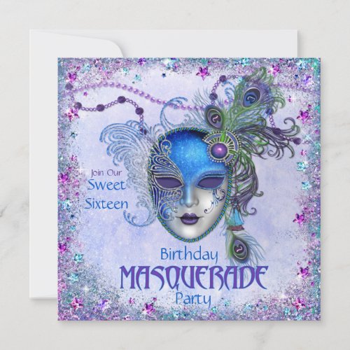 Sweet Sixteen Peacock Masquerade Party Custom Invitations