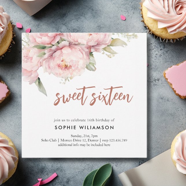 Sweet sixteen peonies  birthday  invitation (Creator Uploaded)