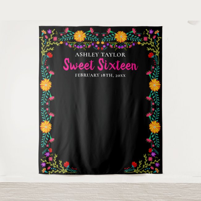 Sweet Sixteen Photo Booth Backdrop Mexican Flowers