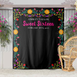 Sweet Sixteen Photo Booth Backdrop Mexican Flowers<br><div class="desc">Floral Sweet 16 Party photo booth backdrop, personalized with your name and celebration date. This large black wall hanging is a great size for your photo backdrop, where you can take keepsake snaps of yourself and your guests. The Mexican Fiesta flowers make a pretty frame for your photo background. This...</div>
