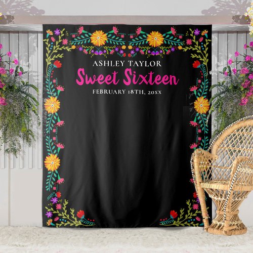 Sweet Sixteen Photo Booth Backdrop Mexican Flowers