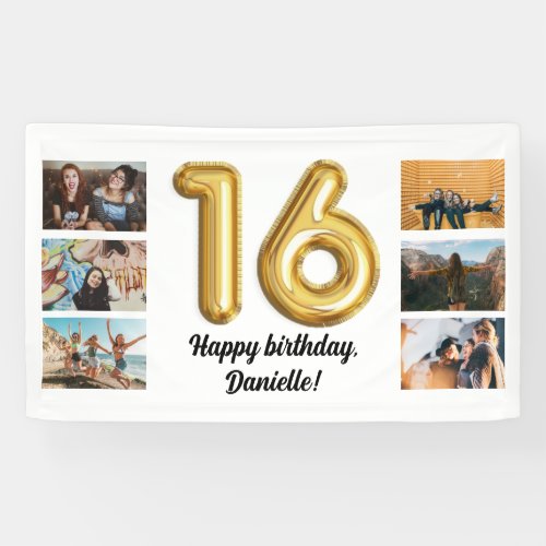 Sweet Sixteen Photo Collage Birthday Party Banner