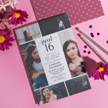 Sweet Sixteen Photo Collage Invitation by Paperpaperpaper at Zazzle