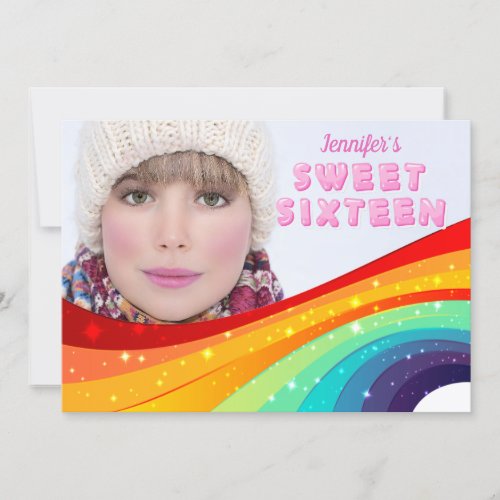 Sweet Sixteen Photo Rainbow Custom 16th Birthday Invitation
