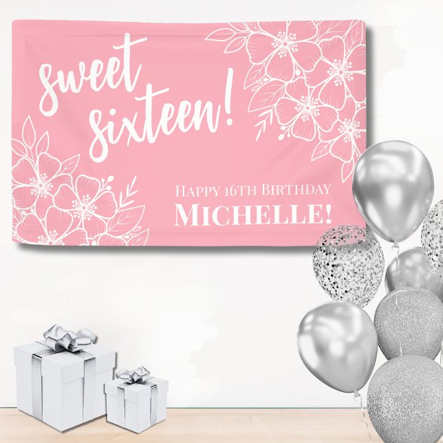 Sweet Sixteen Pink 16th Birthday Party Banner (Sweet Sixteen Pink 16th Birthday Party Banner)