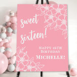 Sweet Sixteen Pink 16th Birthday Party Foam Board<br><div class="desc">Sweet Sixteen Pink and White Vertical Birthday Sign: Celebrate sixteen wonderful years with this elegant vertical birthday sign, designed with a soft pink background and delicate white flowers in the top right and bottom left corners. The layout creates a modern and graceful look that feels both youthful and sophisticated. “Sweet...</div>