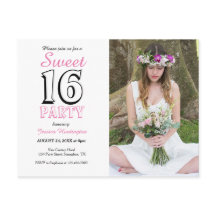Sweet Sixteen Pink 16th Birthday Photo Invitation