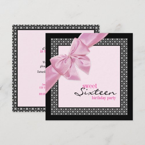 Sweet Sixteen Pink Black Birthday Party invitation