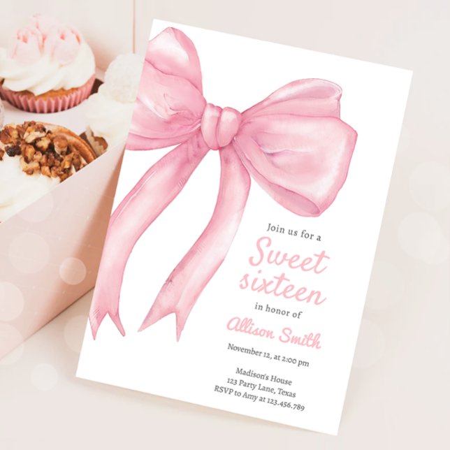 Sweet Sixteen Pink Bow Coquette 16th Birthday Invitation (Creator Uploaded)