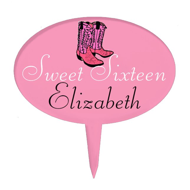 Sweet Sixteen Pink Cowgirl Boots Cake Topper (Front)