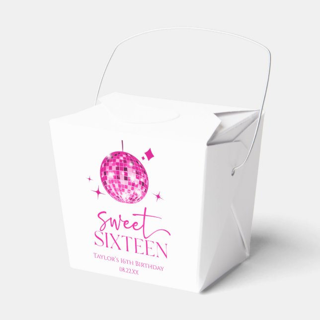 Sweet Sixteen Pink Disco Ball 16th Birthday Party Favor Boxes (Front Side)