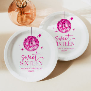 Sweet Sixteen Pink Disco Ball 16th Birthday Party Paper Plates