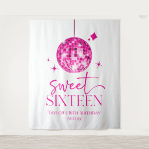 Sweet Sixteen Pink Disco Ball 16th Birthday Party Tapestry
