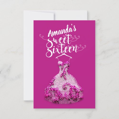 Sweet Sixteen Pink Dress Floral Princess Lace  Invitation