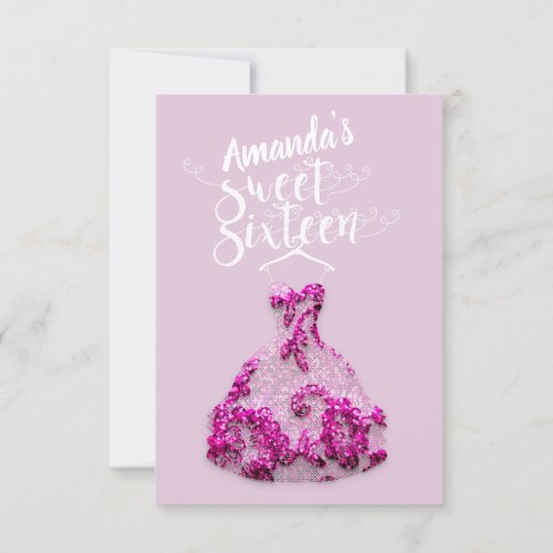 Sweet Sixteen Pink Dress Florals Princess Lace  Invitation
