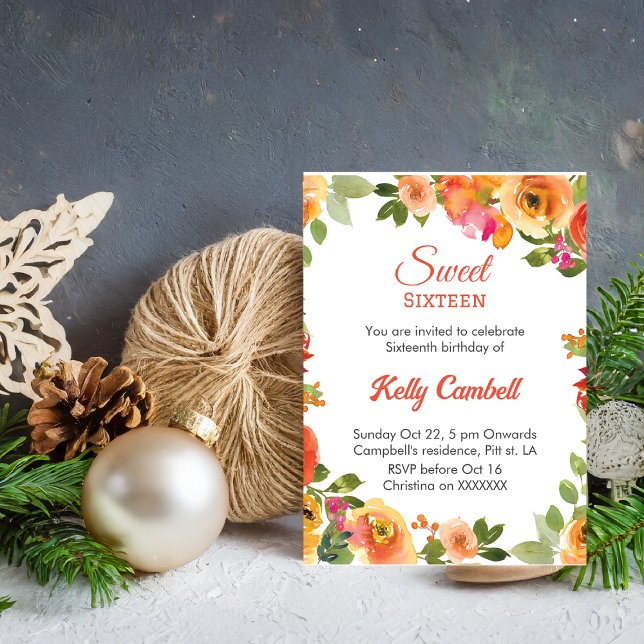 Sweet sixteen pink  floral  birthday Invitation (Creator Uploaded)