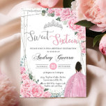 Sweet Sixteen Pink Floral Brown Princess Birthday Invitation<br><div class="desc">Personalize this lovely sweet sixteen birthday invitation with own wording easily and quickly,  simply press the customize it button to further re-arrange and format the style and placement of the text.  Matching items available in store!  (c) The Happy Cat Studio</div>