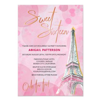 Sweet Sixteen Pink Gold Paris 16th Birthday Party Magnetic Invitation