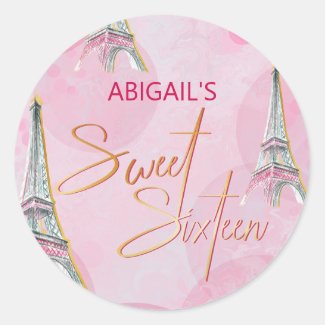 Sweet Sixteen Pink Gold Paris Eiffel Tower Sticker