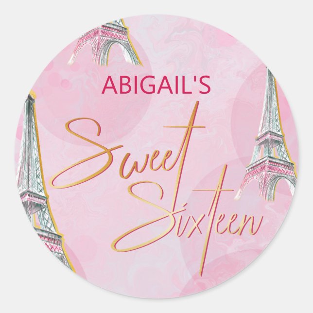 Sweet Sixteen Pink Gold Paris Eiffel Tower Sticker (Front)