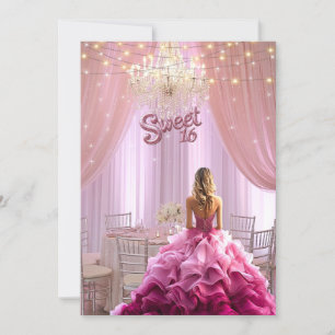 Sweet Sixteen Pink Gown Sparkle Lights Invitation