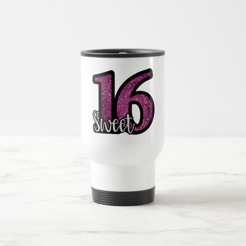Sweet Sixteen Pink Gray Decor Travel Mug