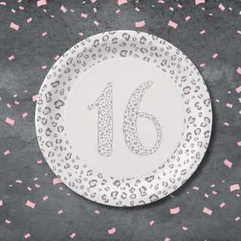 Sweet Sixteen Pink Gray Leopard Pattern Paper Plates by lemontreecards at Zazzle