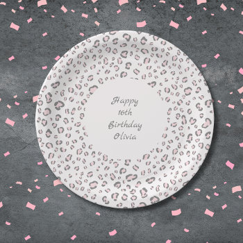 Sweet Sixteen Pink Gray Leopard Pattern Paper Plates by lemontreecards at Zazzle