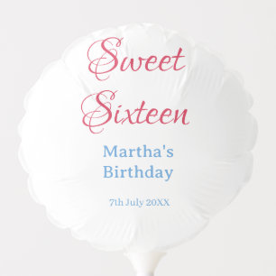 Sweet Sixteen pink name date calligraphy boho blue Balloon
