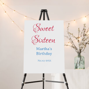 Sweet Sixteen pink name date calligraphy boho blue Foam Board