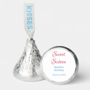 Sweet Sixteen pink name date calligraphy boho blue Hershey®'s Kisses®