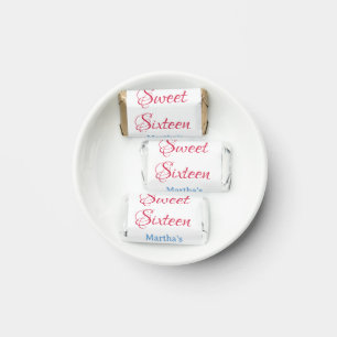 Sweet Sixteen pink name date calligraphy boho blue Hershey's Miniatures