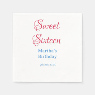 Sweet Sixteen pink name date calligraphy boho blue Napkins