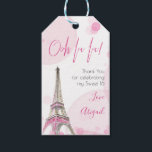 Sweet Sixteen Pink Paris Eiffel Tower Thank You Gift Tags<br><div class="desc">Thank You gift tags - perfect for Paris themed party. Light and fresh design in pink and white, featuring a watercolor illustration of the Paris Eiffel Tower, with tints of pink and gold. The template is set up for you to add your custom message. The sample wording reads "Thank You...</div>