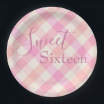 Sweet Sixteen Pink Plaid Watercolor Paper Plates<br><div class="desc">Elegant pink watercolor plaid with “Sweet Sixteen” in pink-purple birthday paper plates.</div>