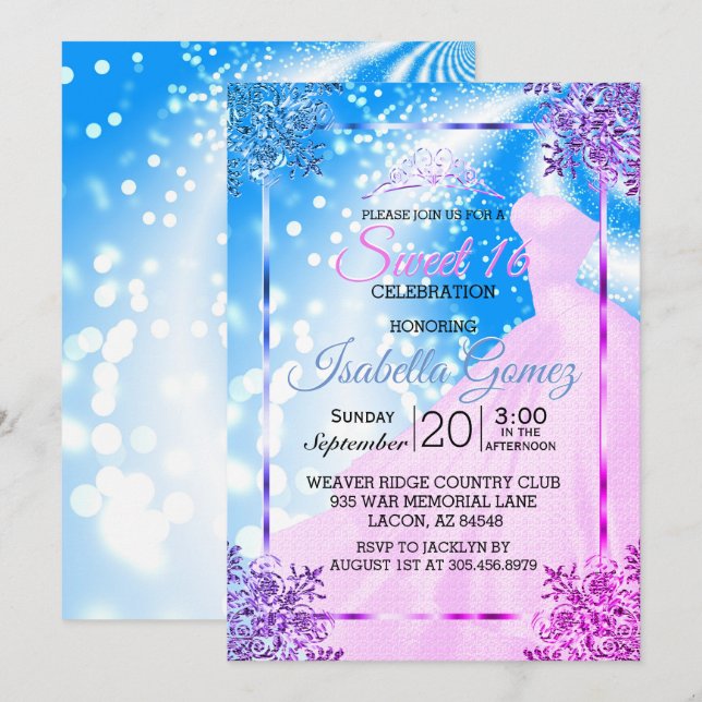 Sweet Sixteen Pink Princess Gown Invitation (Front/Back)