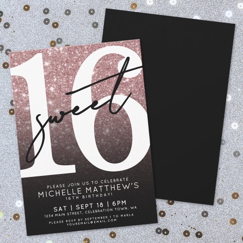Sweet Sixteen Pink Rose Gold Glitter 16th Birthday