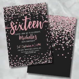 Sweet Sixteen Pink Rose Gold Glitter 16th Birthday Invitation