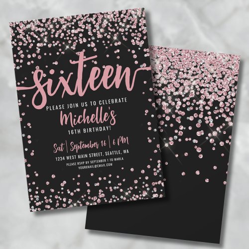 Sweet Sixteen Pink Rose Gold Glitter 16th Birthday