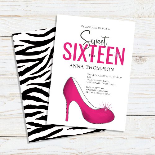 Sweet Sixteen Pink Shoes Birthday Party Invitation