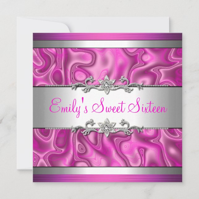 Sweet Sixteen Pink Silver Diamond jewel 2 Invitation (Front)