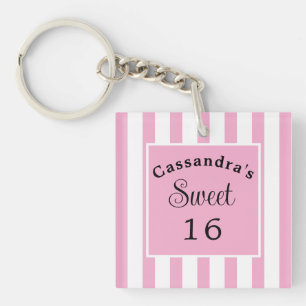 Sweet Sixteen Pink Stripe Classic Chic Keychain