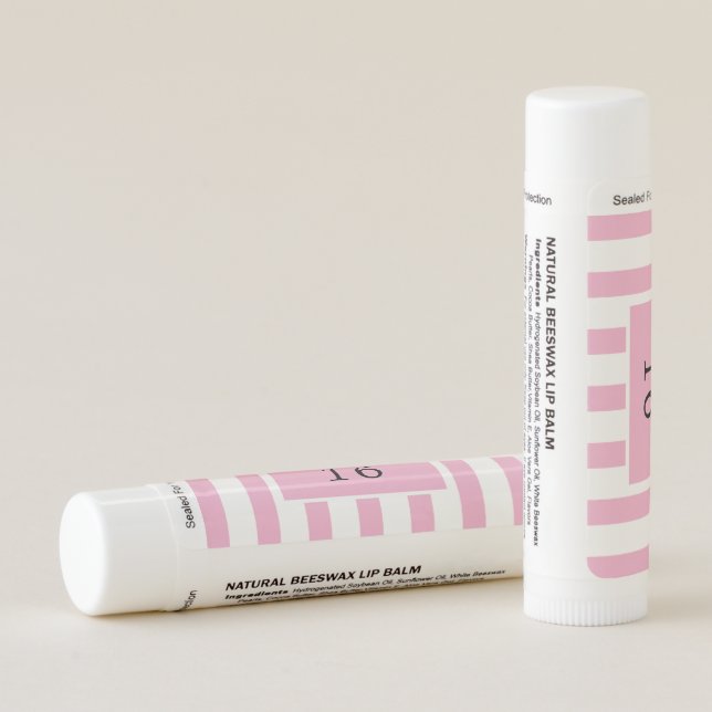 Sweet Sixteen Pink Stripe Classic Chic Lip Balm (Back)