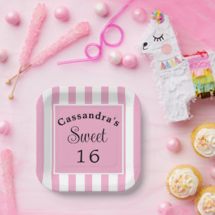 Sweet Sixteen Pink Stripe Classic Chic Paper Plates
