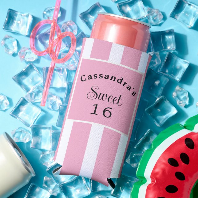 Sweet Sixteen Pink Stripe Classy Seltzer Can Cooler (In Situ Summer)