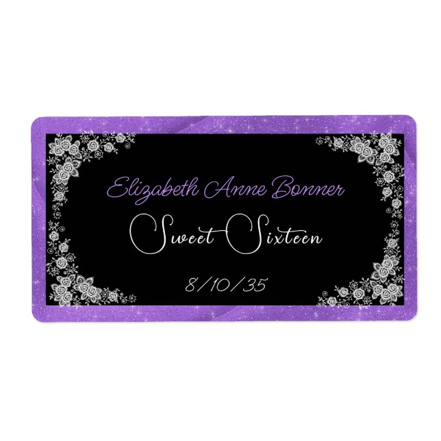 Sweet Sixteen Pink White Lace Black Water Label (Front)