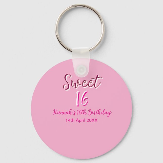 Sweet sixteen pink white name date bold letter mar keychain (Front)