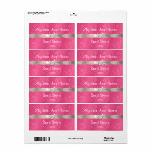 Sweet Sixteen Pink with Pearls Water Bottle Labels