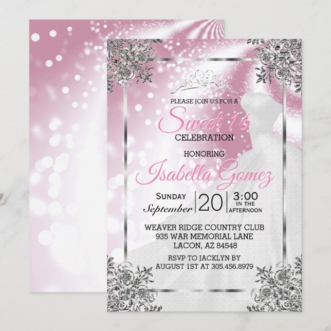 Sweet Sixteen Pink with Princess Gown Invitation (Front/Back)